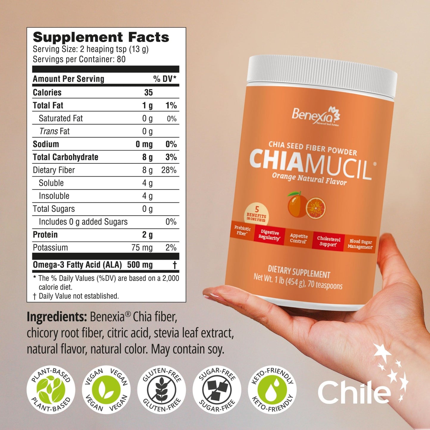 BENEXIA Chiamucil Prebiotic Fiber Supplement Powder – Chia Fiber & Chicory Root (Inulin) for Digestive Health & Appetite Control – Gluten & Sugar Free - dailyvitalstore
