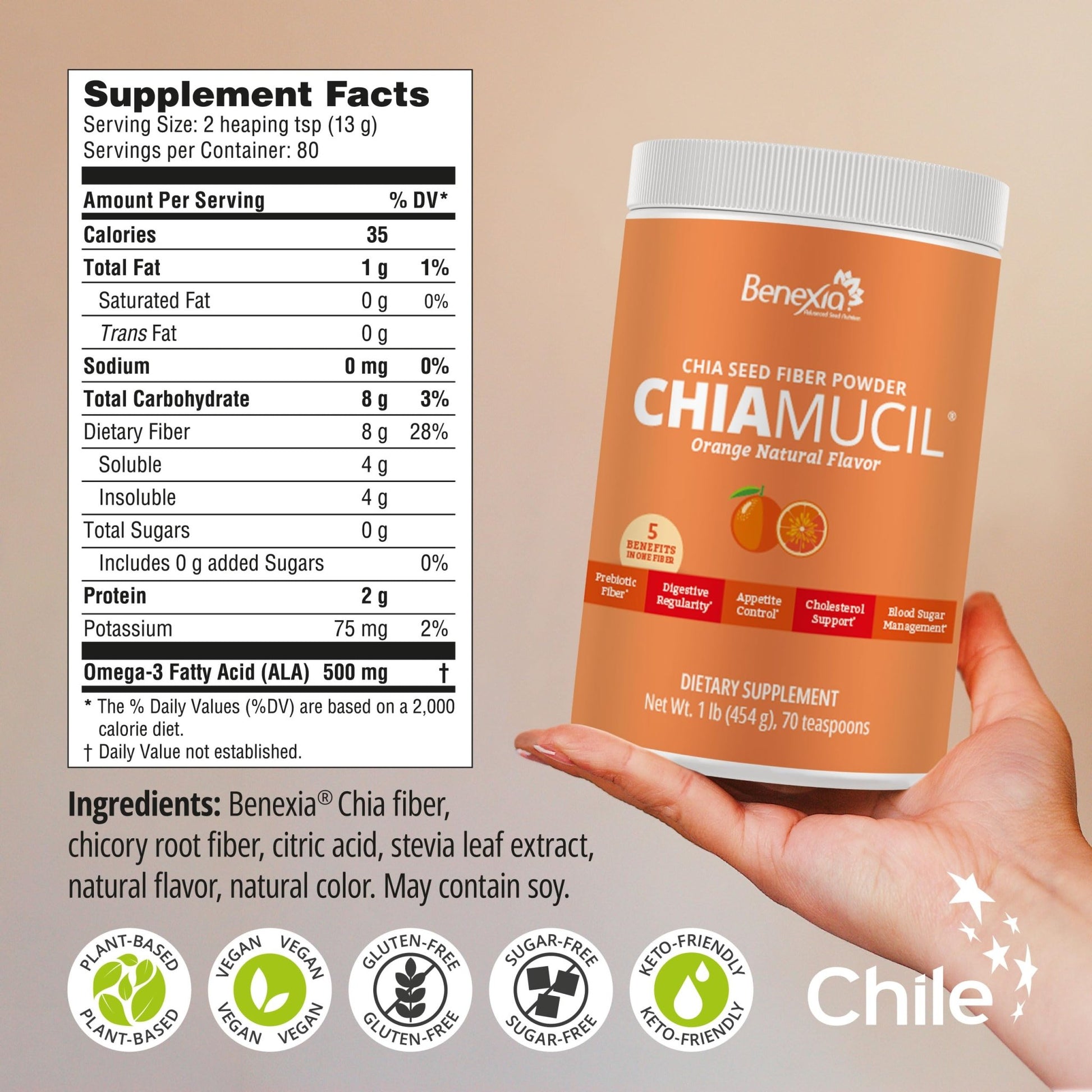 BENEXIA Chiamucil Prebiotic Fiber Supplement Powder – Chia Fiber & Chicory Root (Inulin) for Digestive Health & Appetite Control – Gluten & Sugar Free - dailyvitalstore