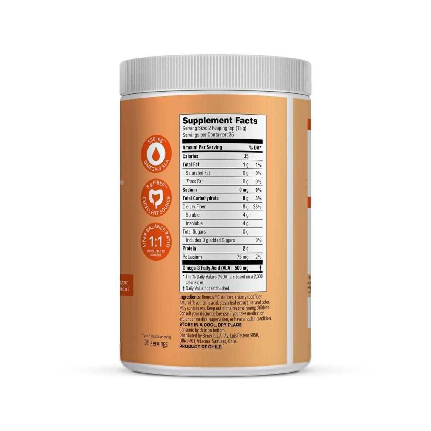BENEXIA Chiamucil Prebiotic Fiber Supplement Powder – Chia Fiber & Chicory Root (Inulin) for Digestive Health & Appetite Control – Gluten & Sugar Free - dailyvitalstore