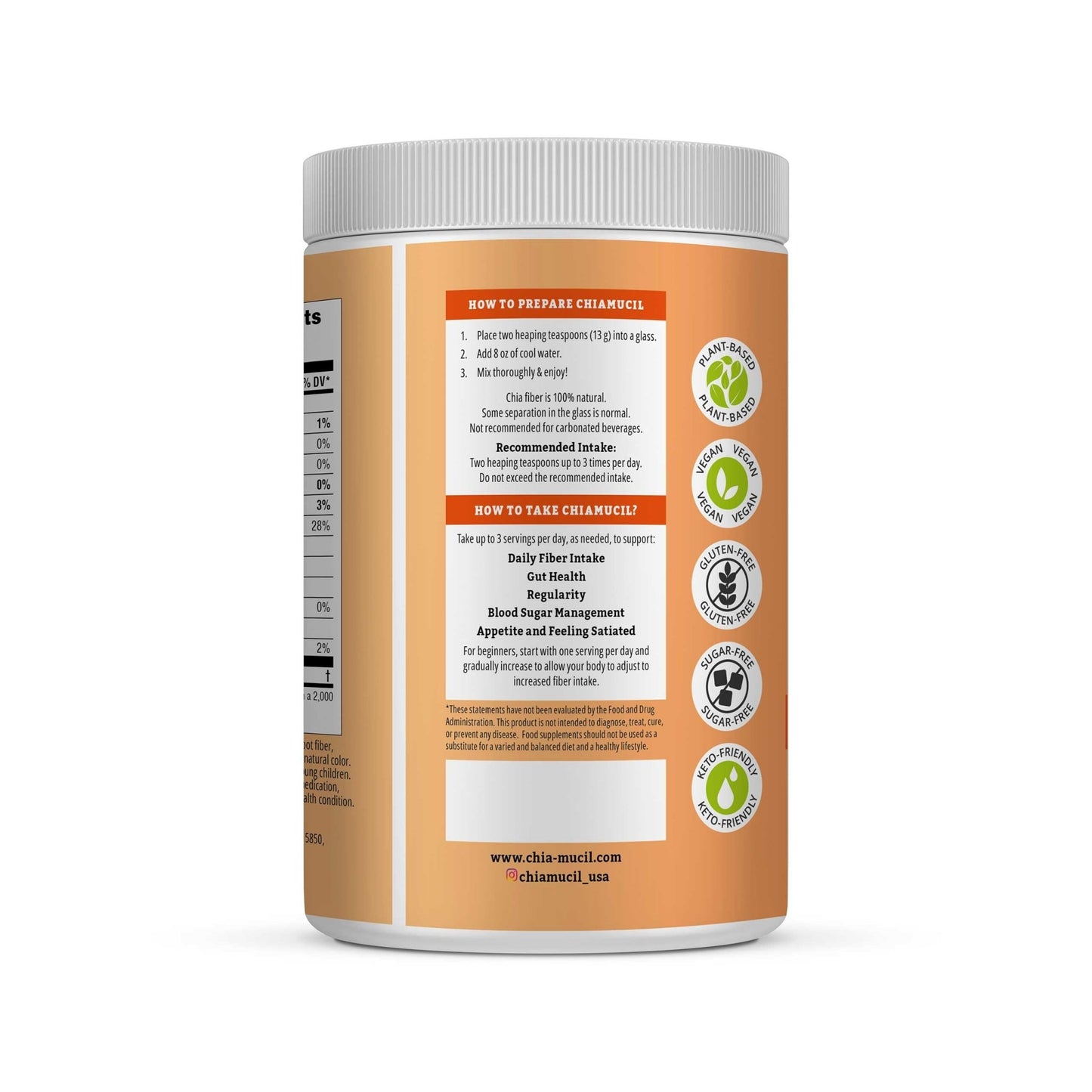 BENEXIA Chiamucil Prebiotic Fiber Supplement Powder – Chia Fiber & Chicory Root (Inulin) for Digestive Health & Appetite Control – Gluten & Sugar Free - dailyvitalstore