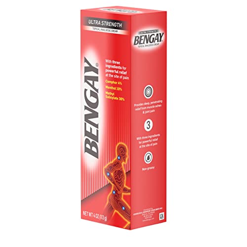 Bengay Ultra Strength Topical Pain Relief Cream, Non-Greasy Topical Analgesic for Minor Arthritis, Muscle, Joint and Back Pain, Camphor, Menthol and Methyl Salicylate, 4 OZ - dailyvitalstore