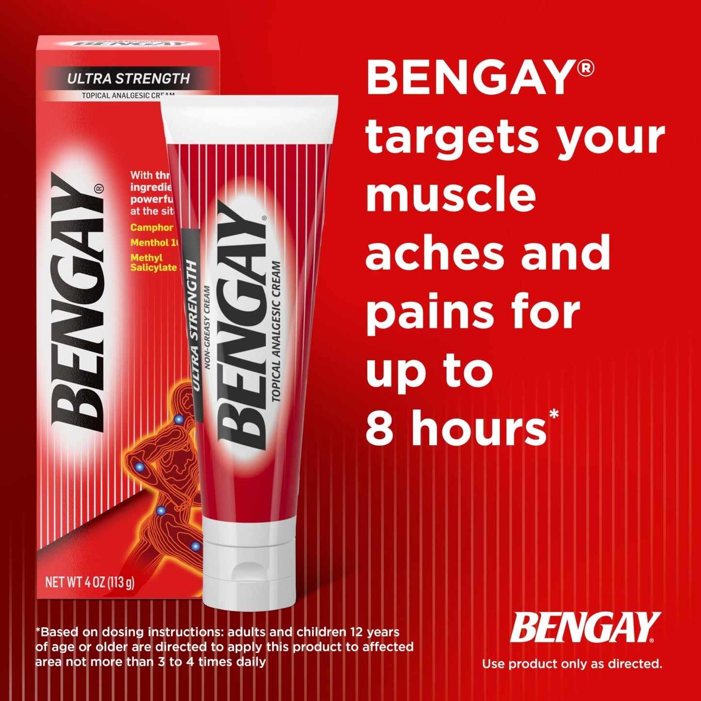 Bengay Ultra Strength Topical Pain Relief Cream, Non-Greasy Topical Analgesic for Minor Arthritis, Muscle, Joint and Back Pain, Camphor, Menthol and Methyl Salicylate, 4 OZ - dailyvitalstore