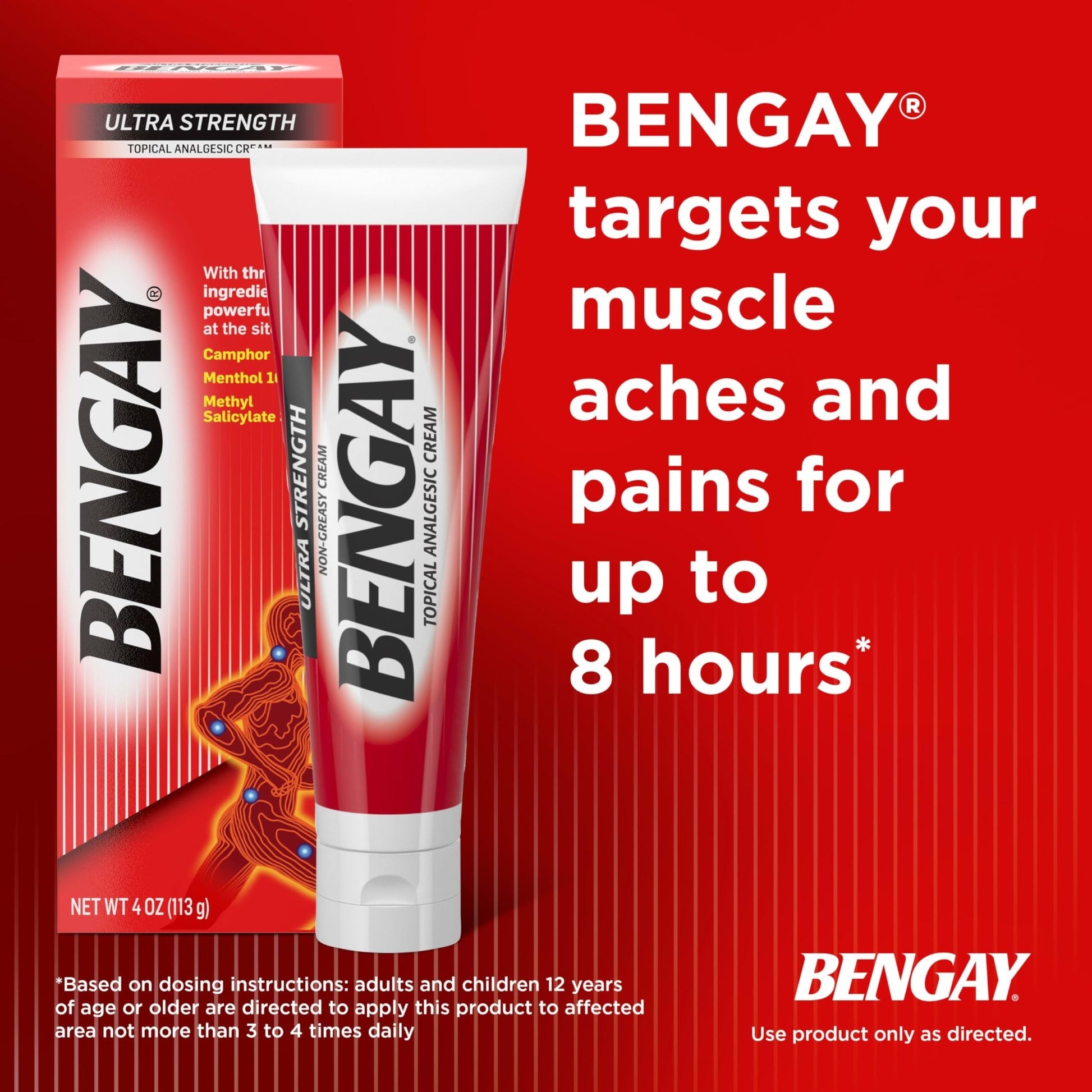 Bengay Ultra Strength Topical Pain Relief Cream, Non-Greasy Topical Analgesic for Minor Arthritis, Muscle, Joint and Back Pain, Camphor, Menthol and Methyl Salicylate, 4 OZ - dailyvitalstore