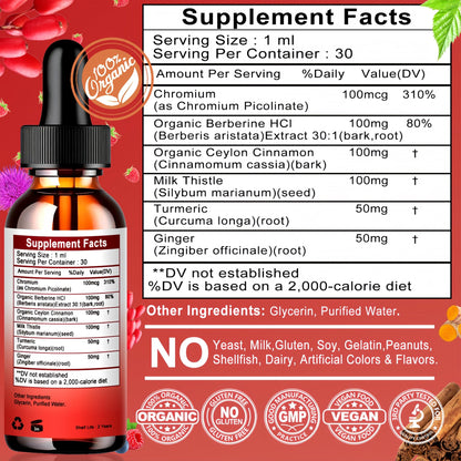 Berberine Drops, High Absorption 6-in-1 Liquid Berberine Supplement with Ceylon Cinnamon Milk Thistle Turmeric, Premium Berberine HCl for Immune Function Metabolic & Digestive Support, 30 Servings - dailyvitalstore