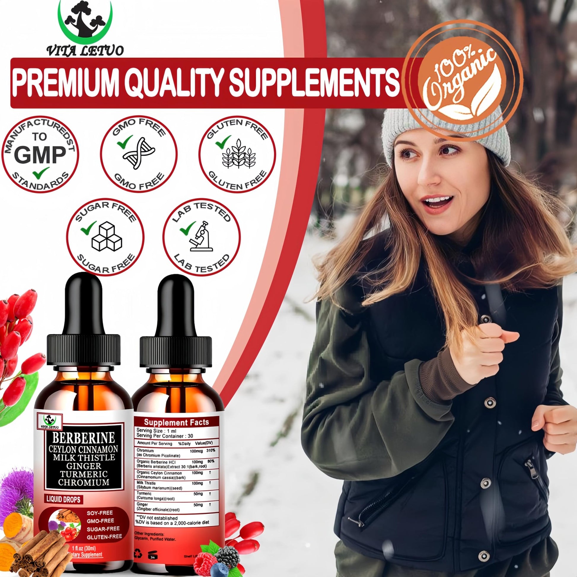 Berberine Drops, High Absorption 6-in-1 Liquid Berberine Supplement with Ceylon Cinnamon Milk Thistle Turmeric, Premium Berberine HCl for Immune Function Metabolic & Digestive Support, 30 Servings - dailyvitalstore