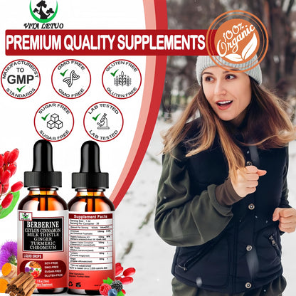 Berberine Drops, High Absorption 6-in-1 Liquid Berberine Supplement with Ceylon Cinnamon Milk Thistle Turmeric, Premium Berberine HCl for Immune Function Metabolic & Digestive Support, 30 Servings - dailyvitalstore