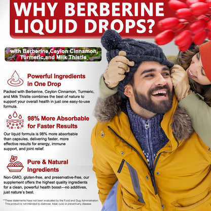 Berberine Drops, High Absorption 6-in-1 Liquid Berberine Supplement with Ceylon Cinnamon Milk Thistle Turmeric, Premium Berberine HCl for Immune Function Metabolic & Digestive Support, 30 Servings - dailyvitalstore