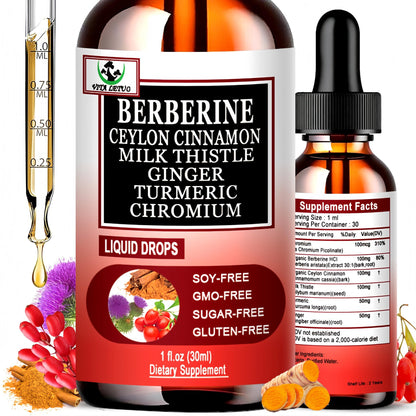 Berberine Drops, High Absorption 6-in-1 Liquid Berberine Supplement with Ceylon Cinnamon Milk Thistle Turmeric, Premium Berberine HCl for Immune Function Metabolic & Digestive Support, 30 Servings - dailyvitalstore