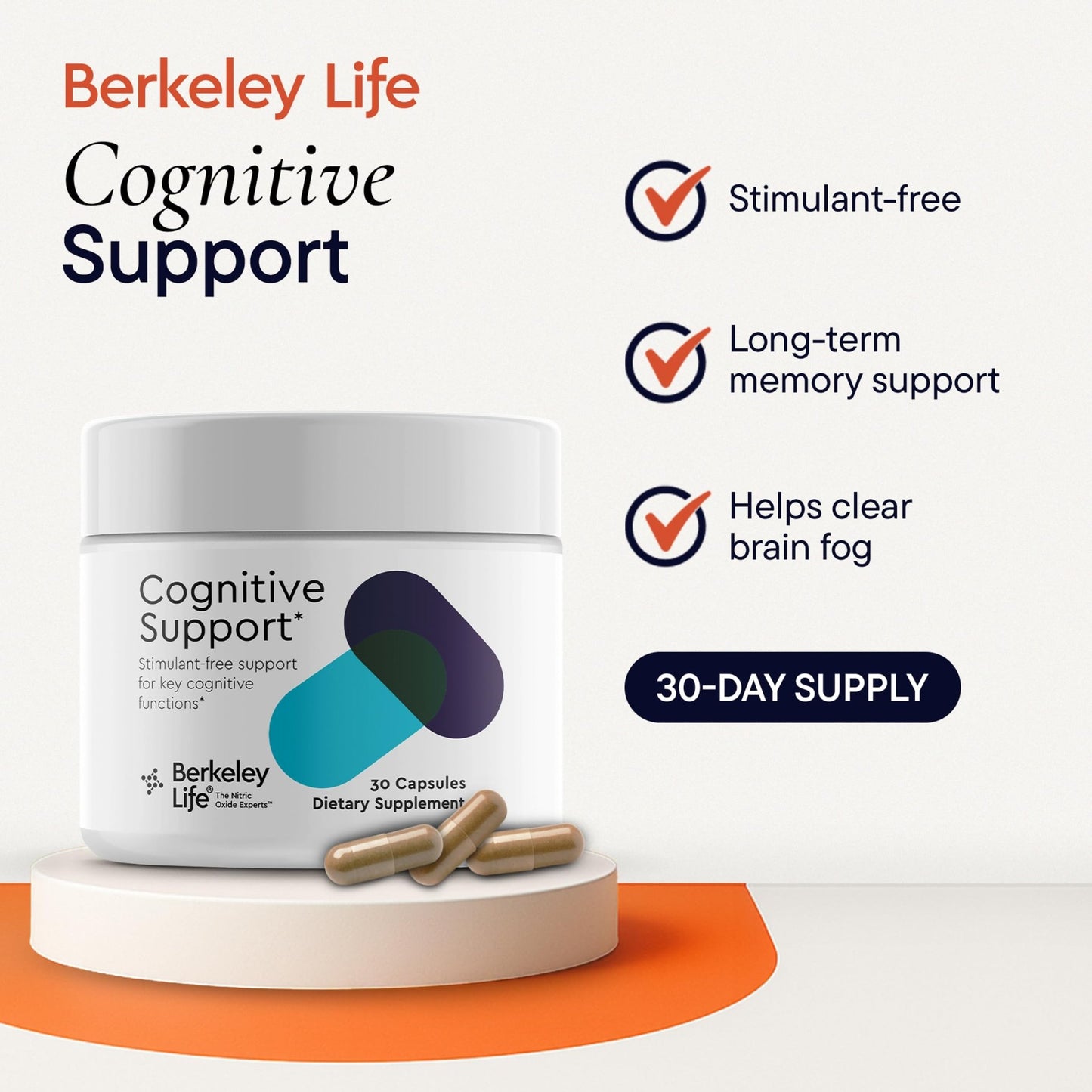 Berkeley Life Cognitive Support Supplement for Memory & Focus - Brain Health Supplements Supports Memory Loss, Mental Clarity, Inability to Multitask & Loss of Speed - for Adults - 30 Capsules - dailyvitalstore