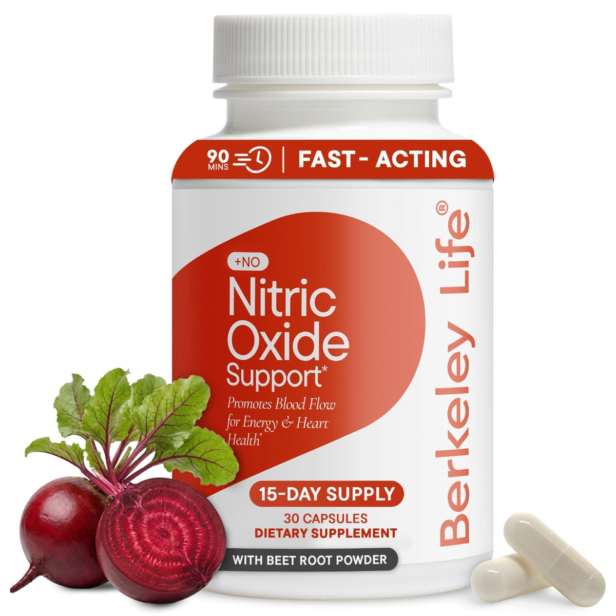 Berkeley Life Nitric Oxide Support Supplement - Nitric Oxide Booster for Men & Women - Blood Flow & Circulation with Beet Root Powder to Support Energy, - dailyvitalstore