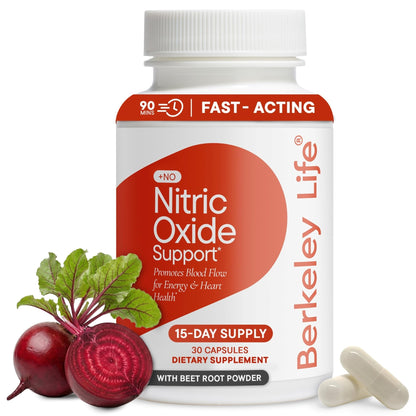 Berkeley Life Nitric Oxide Support Supplement - Nitric Oxide Booster for Men & Women - Blood Flow & Circulation with Beet Root Powder to Support Energy, - dailyvitalstore