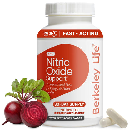Berkeley Life Nitric Oxide Support Supplement - Nitric Oxide Booster for Men & Women - Blood Flow & Circulation with Beet Root Powder to Support Energy, Heart Health - dailyvitalstore