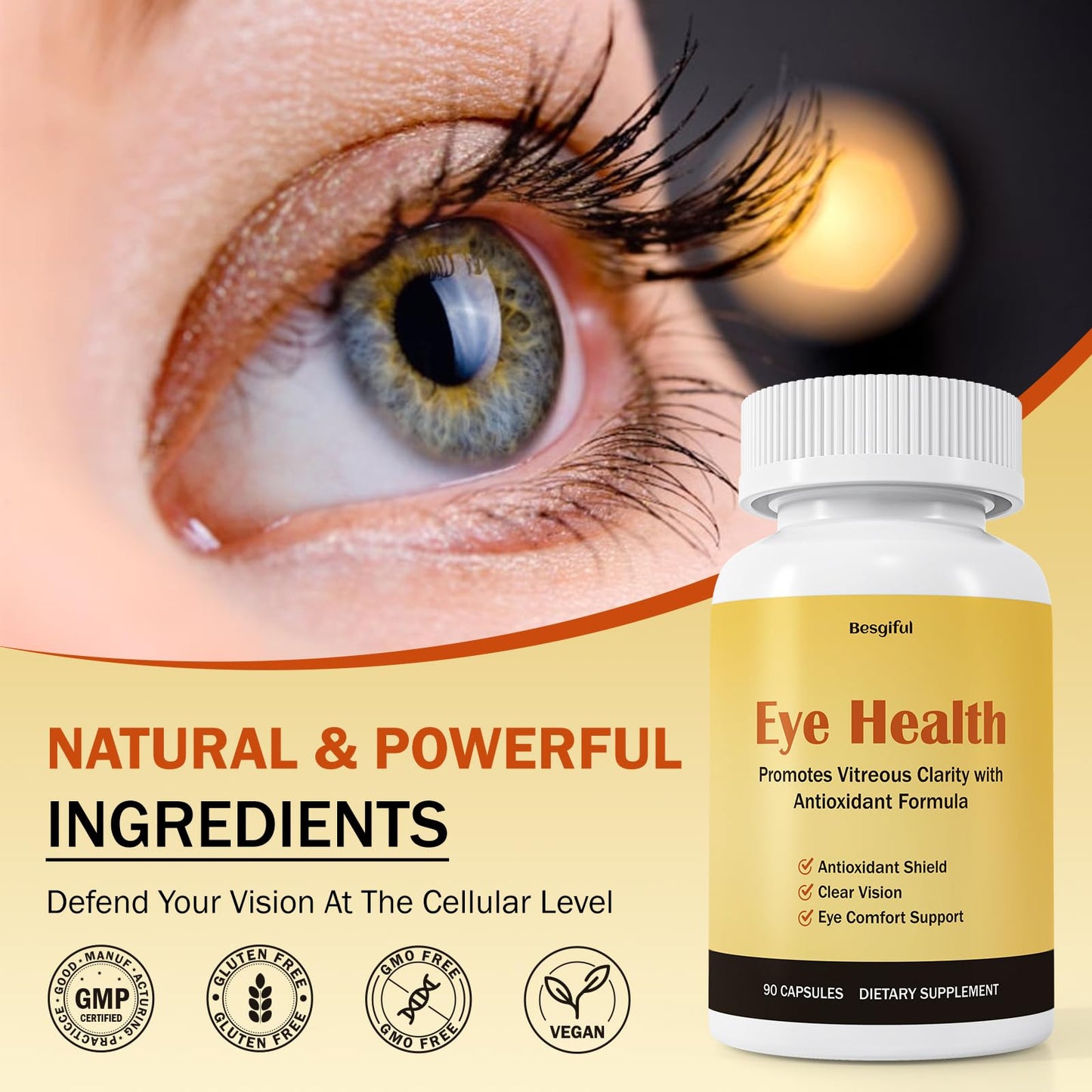 Besgiful Eye Supplement for Vitreous Health, Promotes Clear Vision, Improves Eye Strain & Dryness, Reduces Squiggly Lines, Eye Degeneration, Clear Eye Support, 90 Vegan Capsules - dailyvitalstore