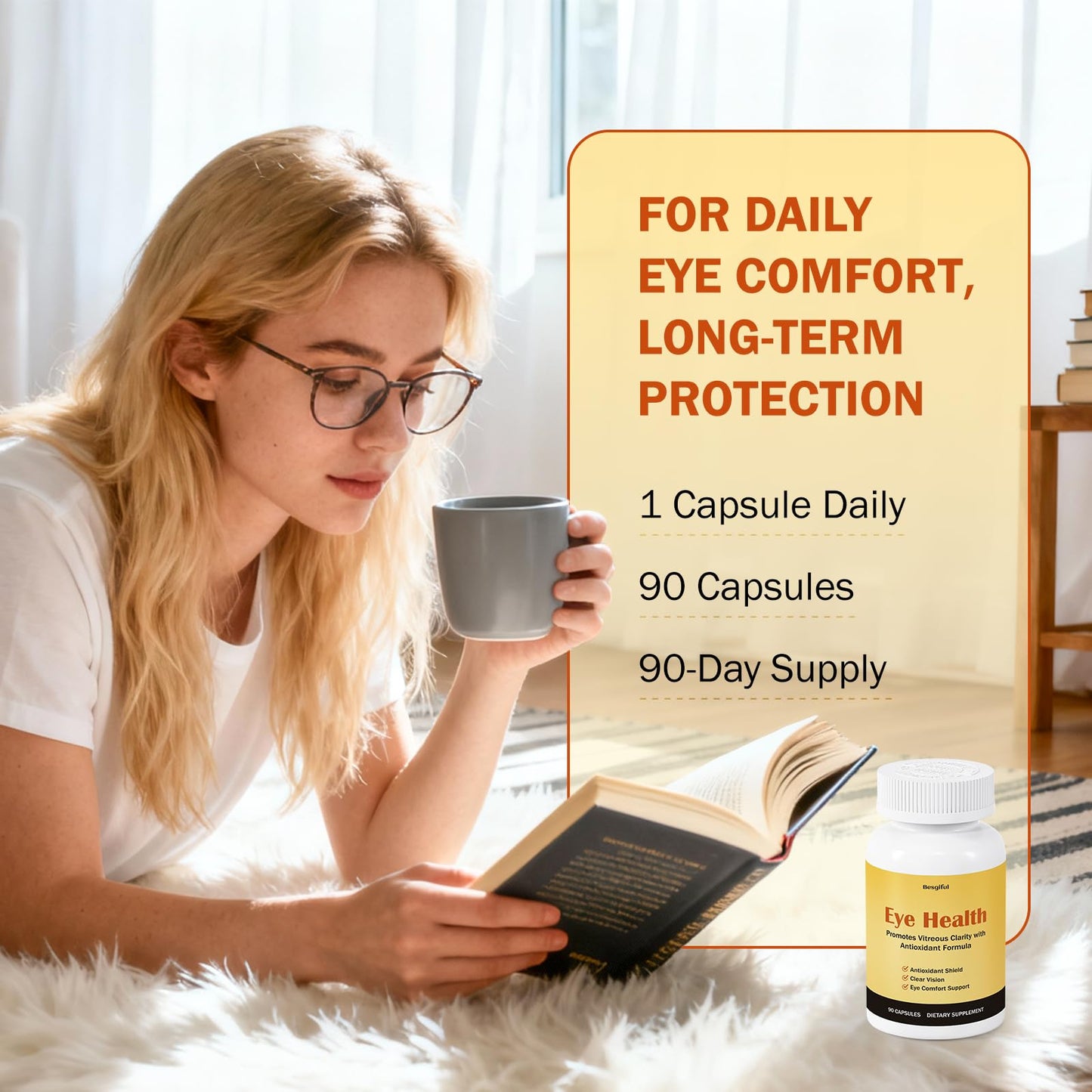 Besgiful Eye Supplement for Vitreous Health, Promotes Clear Vision, Improves Eye Strain & Dryness, Reduces Squiggly Lines, Eye Degeneration, Clear Eye Support, 90 Vegan Capsules - dailyvitalstore
