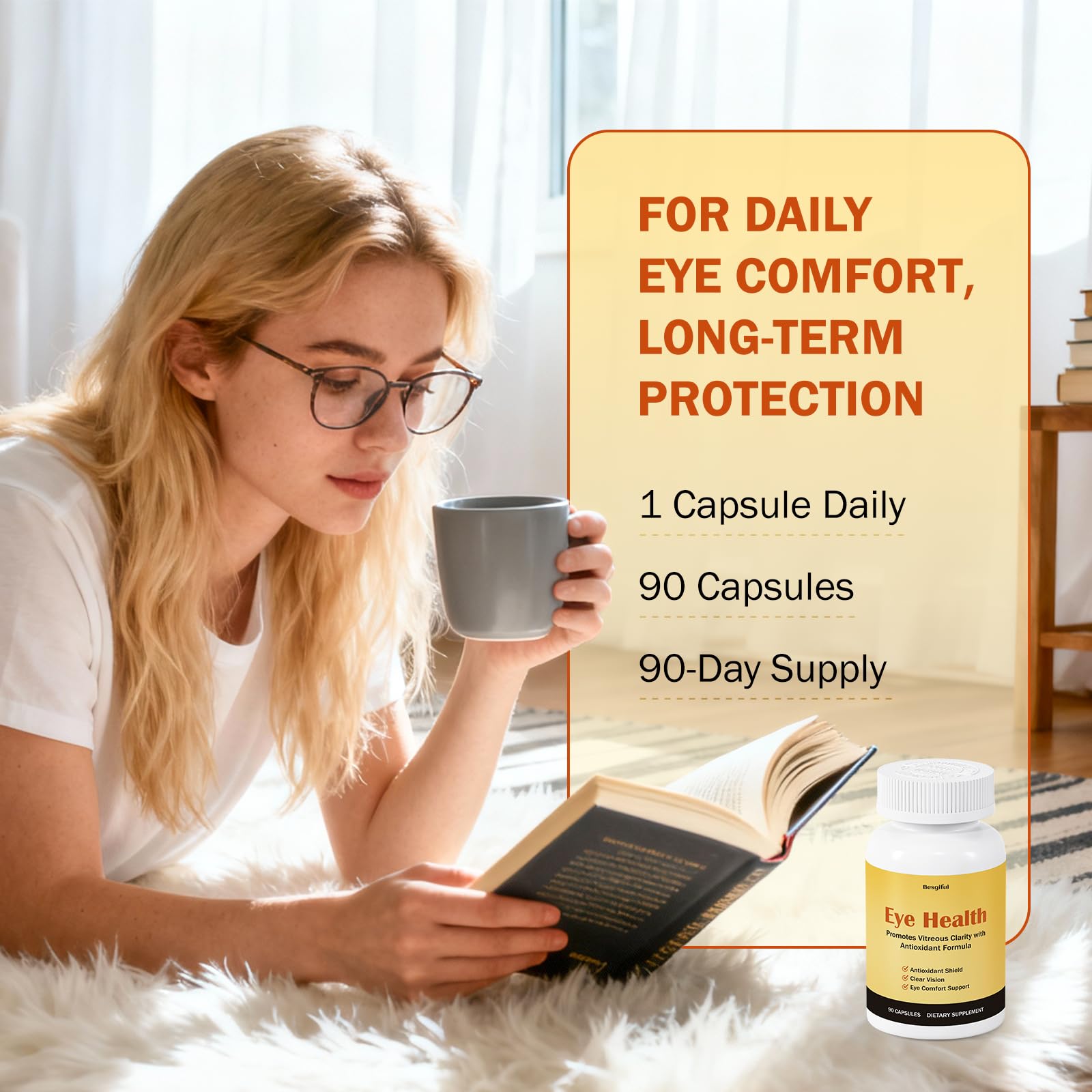 Besgiful Eye Supplement for Vitreous Health, Promotes Clear Vision, Improves Eye Strain & Dryness, Reduces Squiggly Lines, Eye Degeneration, Clear Eye Support, 90 Vegan Capsules - dailyvitalstore