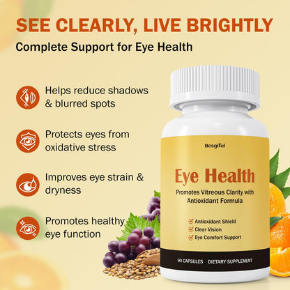 Besgiful Eye Supplement for Vitreous Health, Promotes Clear Vision, Improves Eye Strain & Dryness, Reduces Squiggly Lines, Eye Degeneration, Clear Eye Support, 90 Vegan Capsules - dailyvitalstore