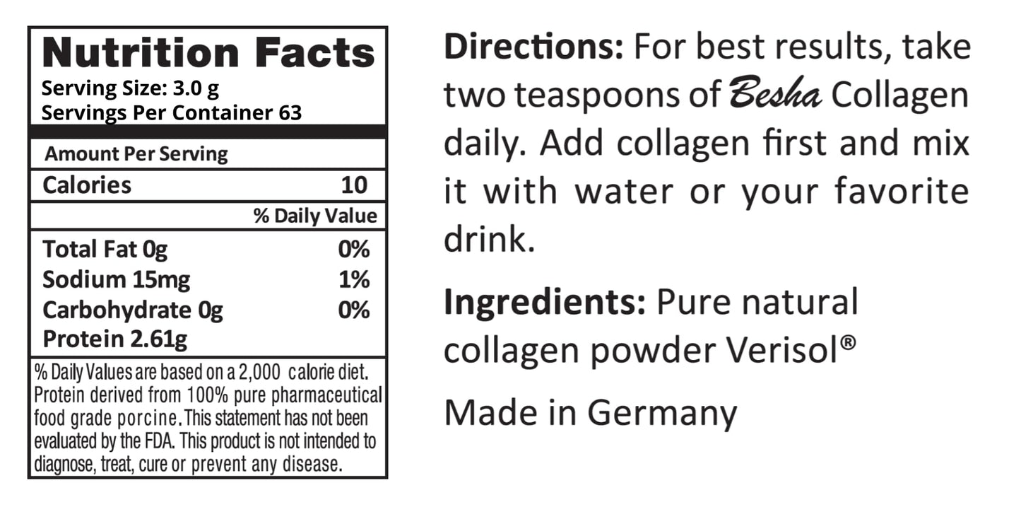 BESHA INC Verisol Collagen Bioactive Peptides (Natural Collagen Powder) Made in Germany - 2 Month Supply - dailyvitalstore