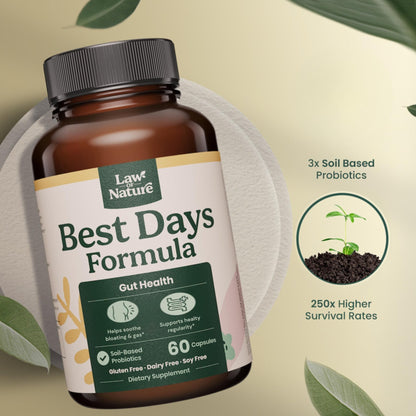 Best Days Formula | Advanced 5-in-1 Gut Support for Bloating, Gas & Irregularity | Soil-Based Probiotics + Prebiotics, L-Glutamine, Aloe Vera & More | 60 Capsules - dailyvitalstore