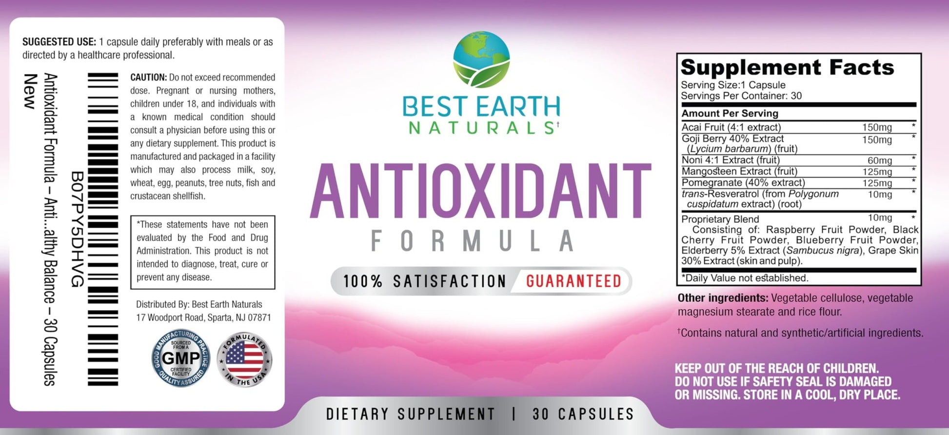 Best Earth Naturals Antioxidant Supplement with Pomegranate, Mangosteen, Goji Berry Capsules for Immune Support - 30 Day Supply - dailyvitalstore