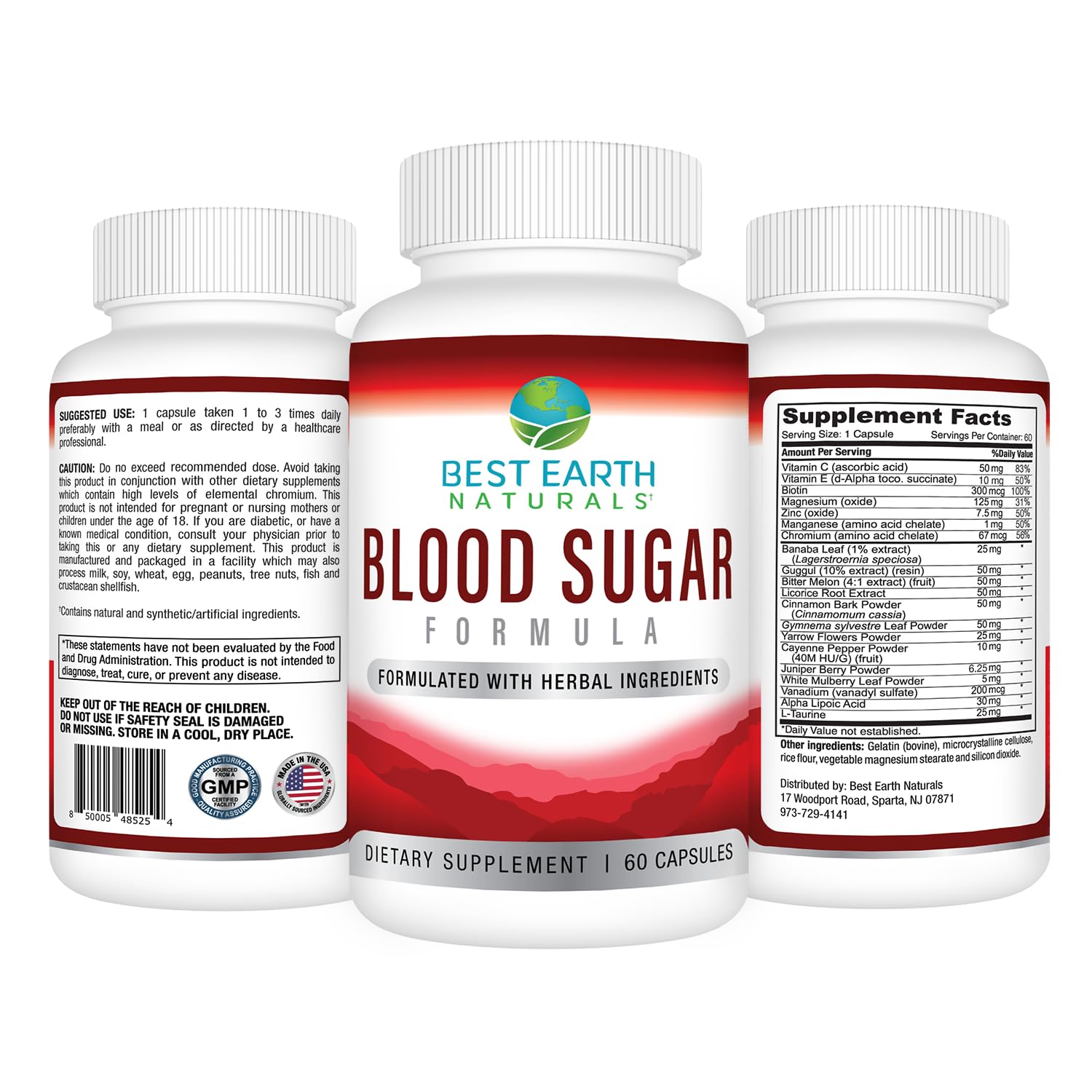 Best Earth Naturals Blood Sugar Formula with Cinnamon, Gymnema Sylvestre, Banaba, Guggul and More 60 Count - dailyvitalstore