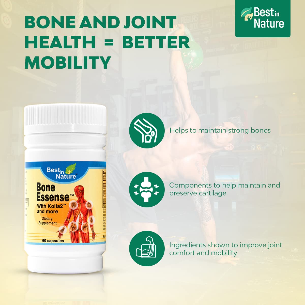 Best in Nature Bone Essense with Kolla2 (Type II Collagen) - Bone and Joint Health Supplement. (60 Count) - dailyvitalstore