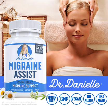 Best Migraine Relief Product with Magnesium - Migraine Assist Supplement with Quercetin, Feverfew, Butterbur, CoQ10 from Dr. Danielle, 90 Capsules - dailyvitalstore