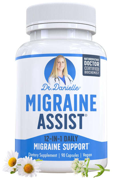 Best Migraine Relief Product with Magnesium - Migraine Assist Supplement with Quercetin, Feverfew, Butterbur, CoQ10 from Dr. Danielle, 90 Capsules - dailyvitalstore