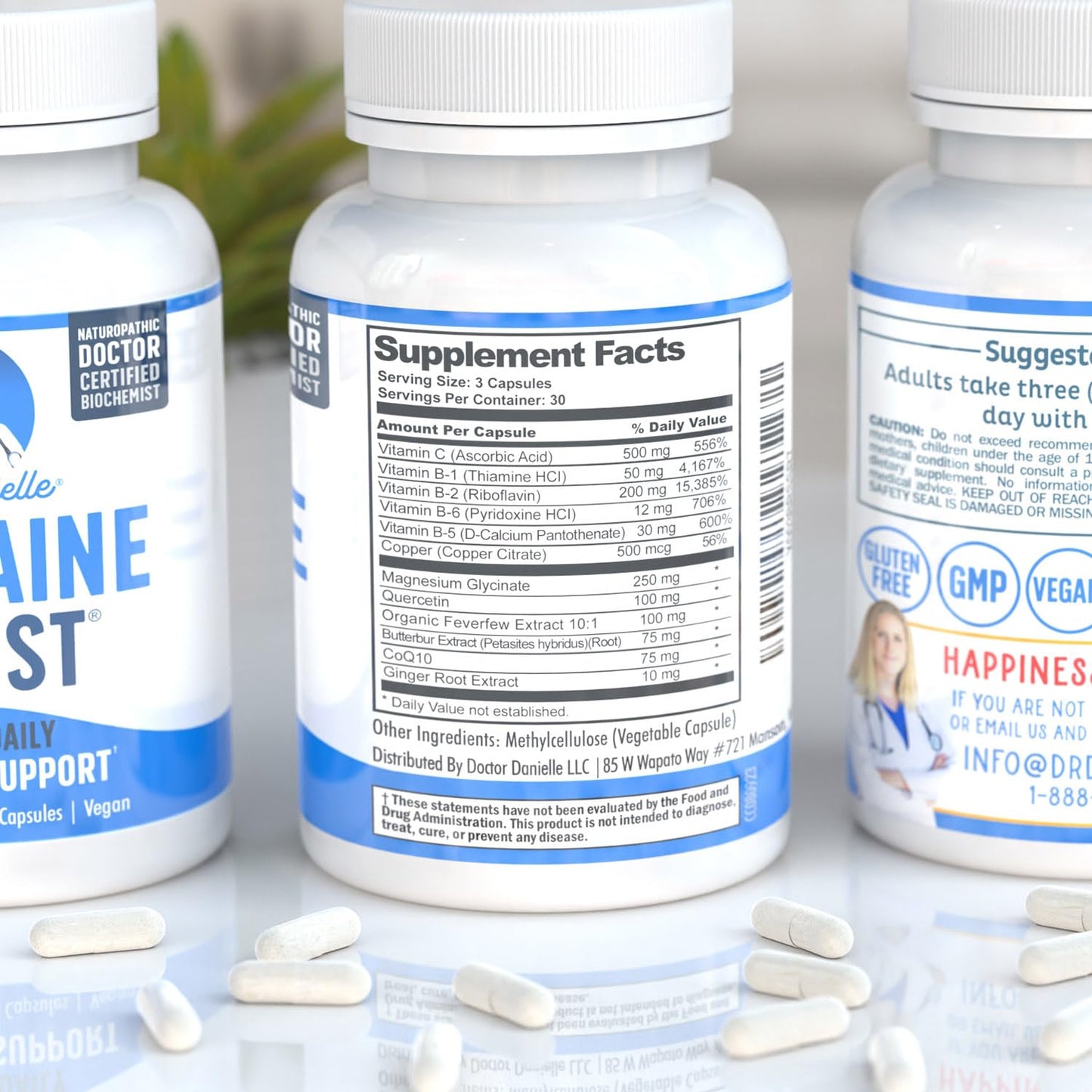 Best Migraine Relief Product with Magnesium - Migraine Assist Supplement with Quercetin, Feverfew, Butterbur, CoQ10 from Dr. Danielle, 90 Capsules - dailyvitalstore