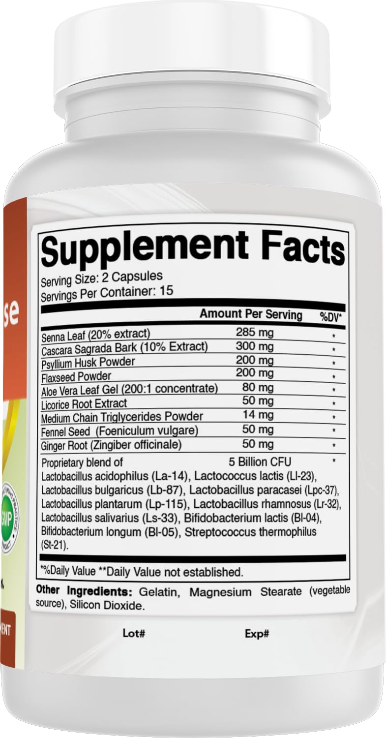 Best Naturals 15 Day Gut & Colon Cleanse + Probiotics for Women & Men with Senna, Cascara Sagrada & Psyllium Husk- 30 Capsules - Non-GMO & Gluten Free. - dailyvitalstore