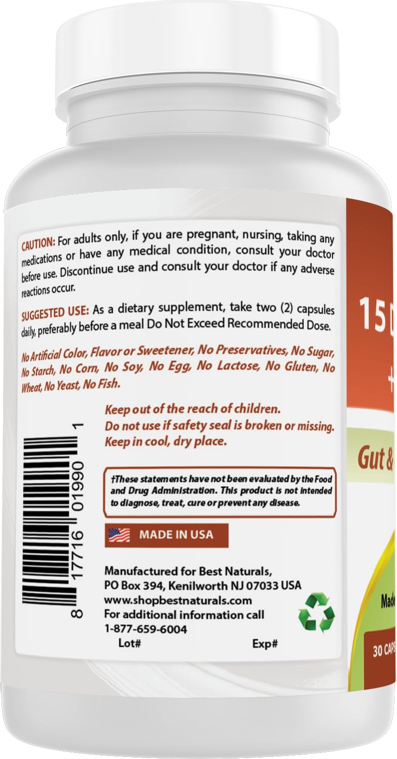 Best Naturals 15 Day Gut & Colon Cleanse + Probiotics for Women & Men with Senna, Cascara Sagrada & Psyllium Husk- 30 Capsules - Non-GMO & Gluten Free. - dailyvitalstore