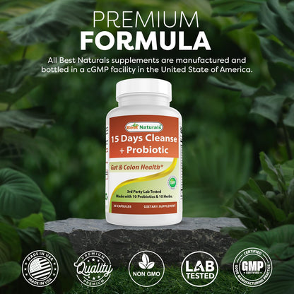 Best Naturals 15 Day Gut & Colon Cleanse + Probiotics for Women & Men with Senna, Cascara Sagrada & Psyllium Husk- 30 Capsules - Non-GMO & Gluten Free. - dailyvitalstore