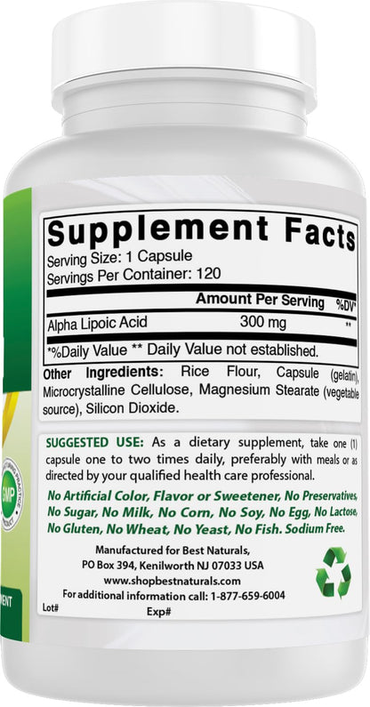 Best Naturals Alpha Lipoic Acid 300 mg 120 Capsules - dailyvitalstore