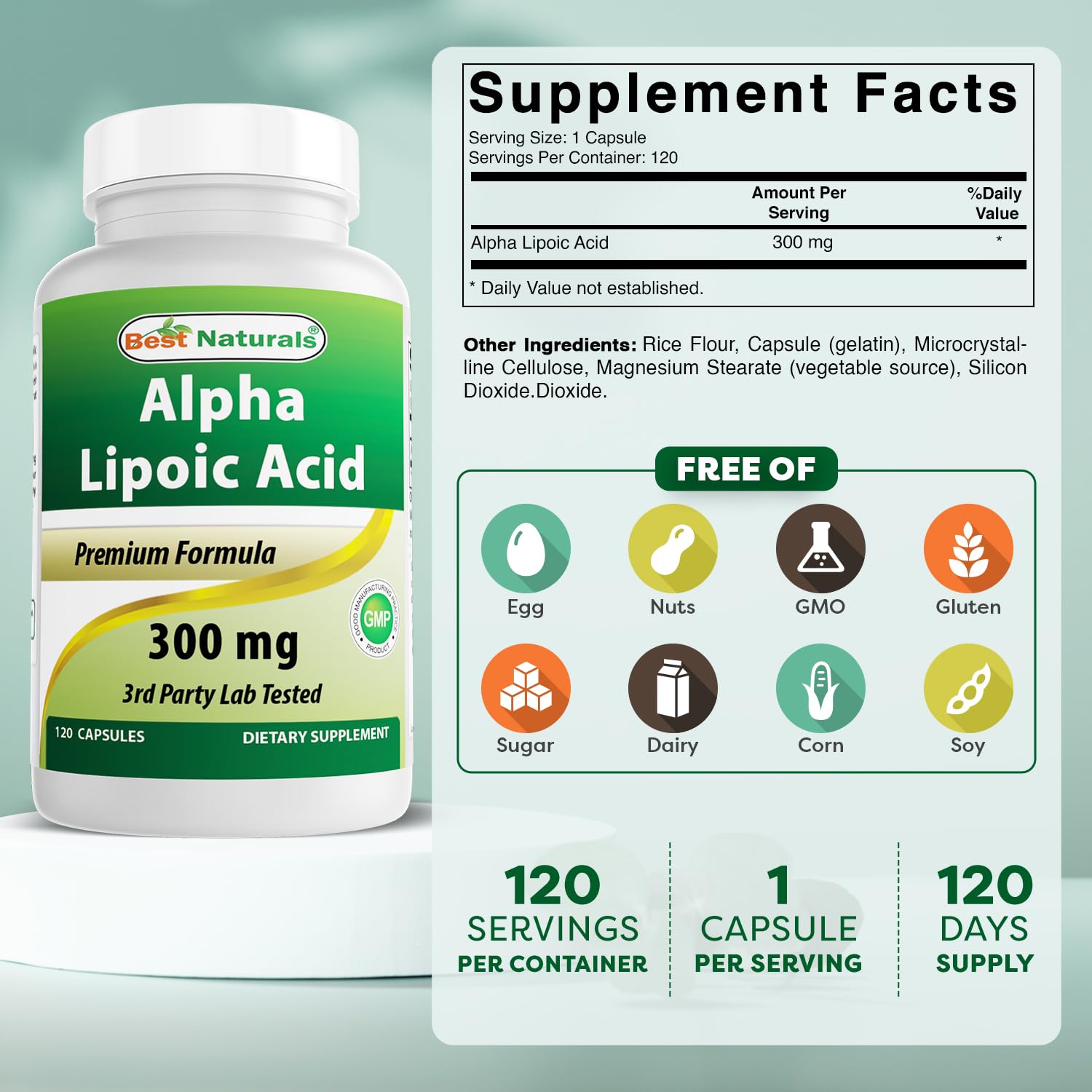 Best Naturals Alpha Lipoic Acid 300 mg 120 Capsules - dailyvitalstore