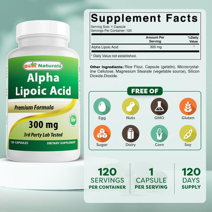 Best Naturals Alpha Lipoic Acid 300 mg 120 Capsules - dailyvitalstore