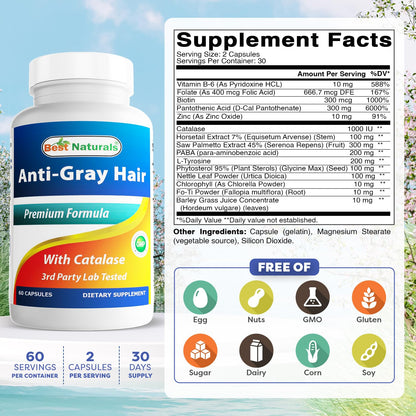 Best Naturals Anti Gray Hair Formula, 60 Count - dailyvitalstore