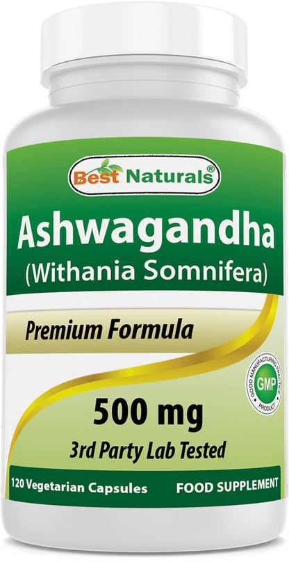Best Naturals Ashwagandha Capsules for Relaxing Stress and Mood, 500 mg, 120 Count (Packaging may vary) - dailyvitalstore