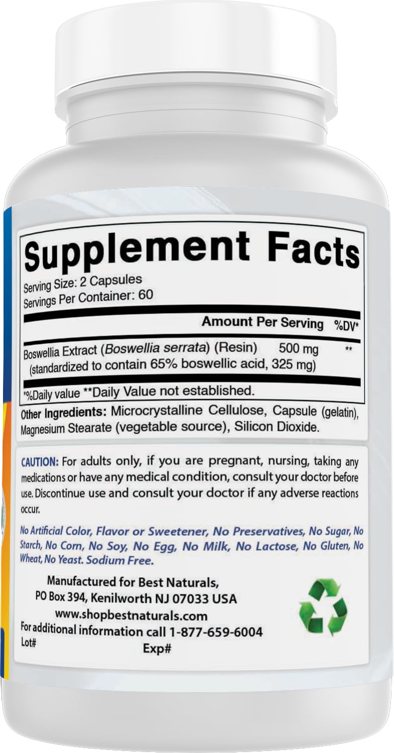 Best Naturals Boswellia Serrata Joint Health 250 mg 120 Capsules - Standardized to 65% Boswellic Acid (120 Count (Pack of 3)) - dailyvitalstore