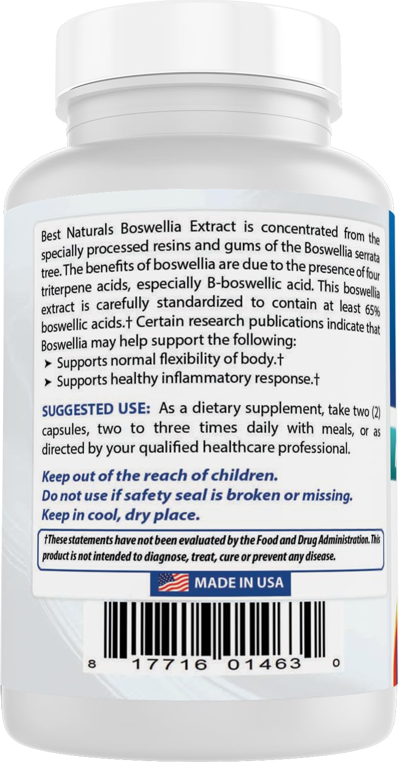 Best Naturals Boswellia Serrata Joint Health 250 mg 120 Capsules - Standardized to 65% Boswellic Acid (120 Count (Pack of 3)) - dailyvitalstore