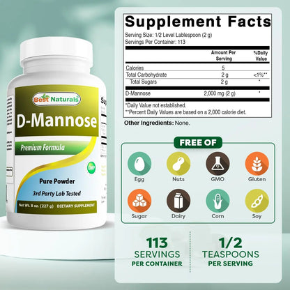 Best Naturals D-Mannose Pure Powder - Urinary Tract Cleanse Supplement - 8 OZ - dailyvitalstore