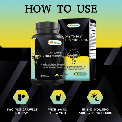 Best Naturals Day-to-Day L-Ergothioneine 25 mg with Maitake Mushrom, Lion's Mane Mushroom, Reishi Mushroom 90 Capsules - dailyvitalstore