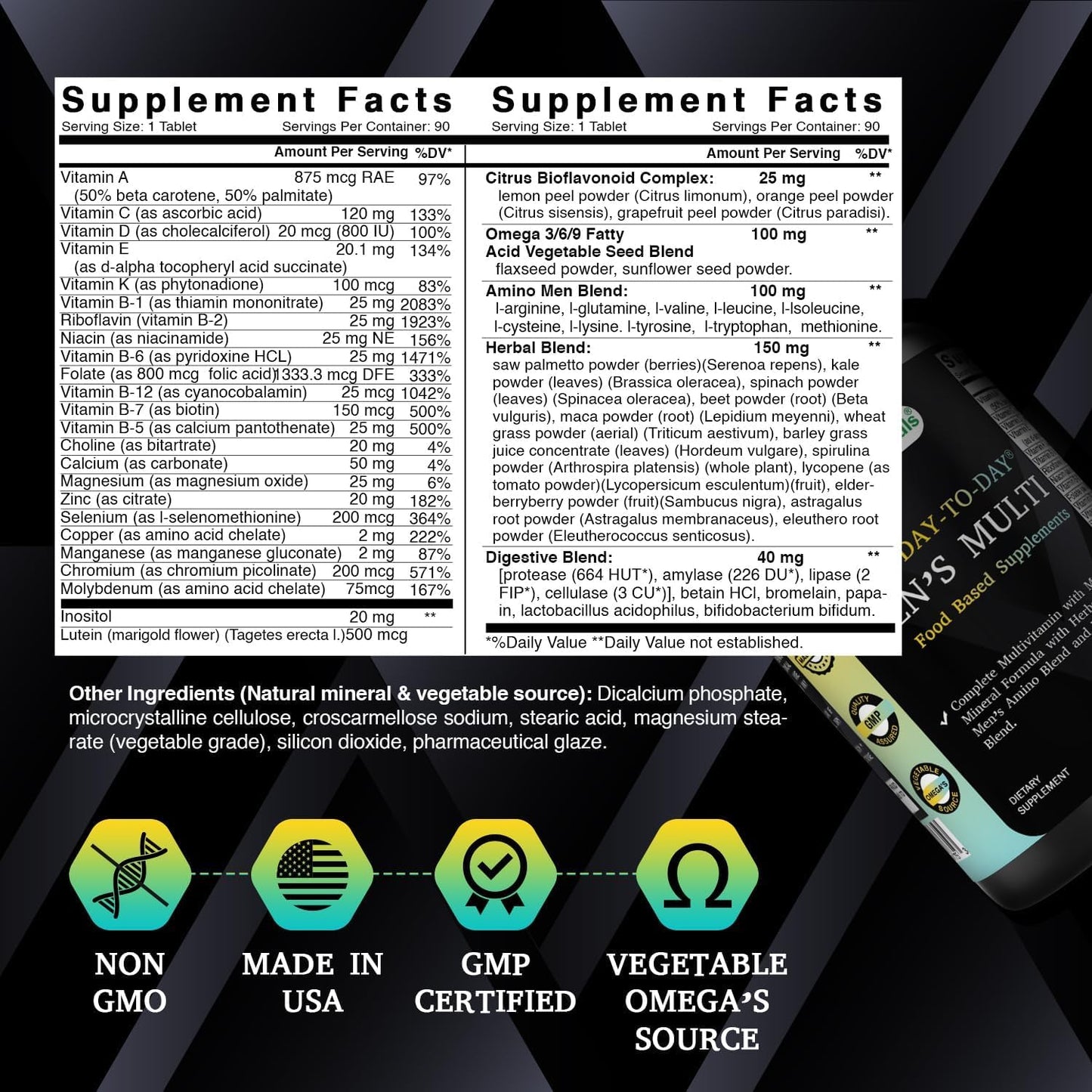 Best Naturals Day-to-Day Men's Multivitamin Food Based Supplement with Vitamin A, L-Arginine, L-Glutamine, L-Lysine- 90 Tablets - dailyvitalstore