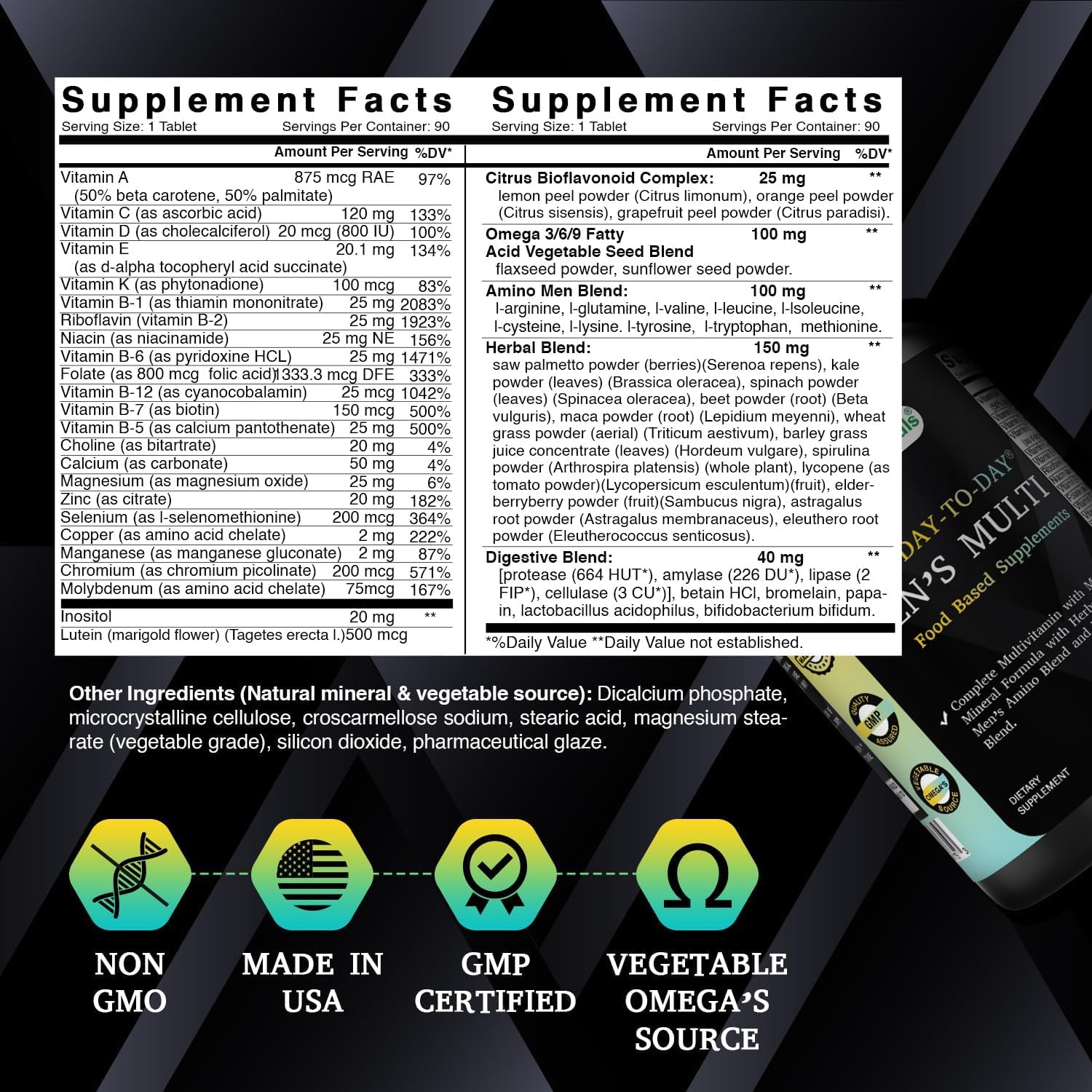 Best Naturals Day-to-Day Men's Multivitamin Food Based Supplement with Vitamin A, L-Arginine, L-Glutamine, L-Lysine- 90 Tablets - dailyvitalstore