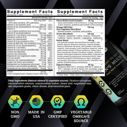 Best Naturals Day-to-Day Men's Multivitamin Food Based Supplement with Vitamin A, L-Arginine, L-Glutamine, L-Lysine- 90 Tablets - dailyvitalstore
