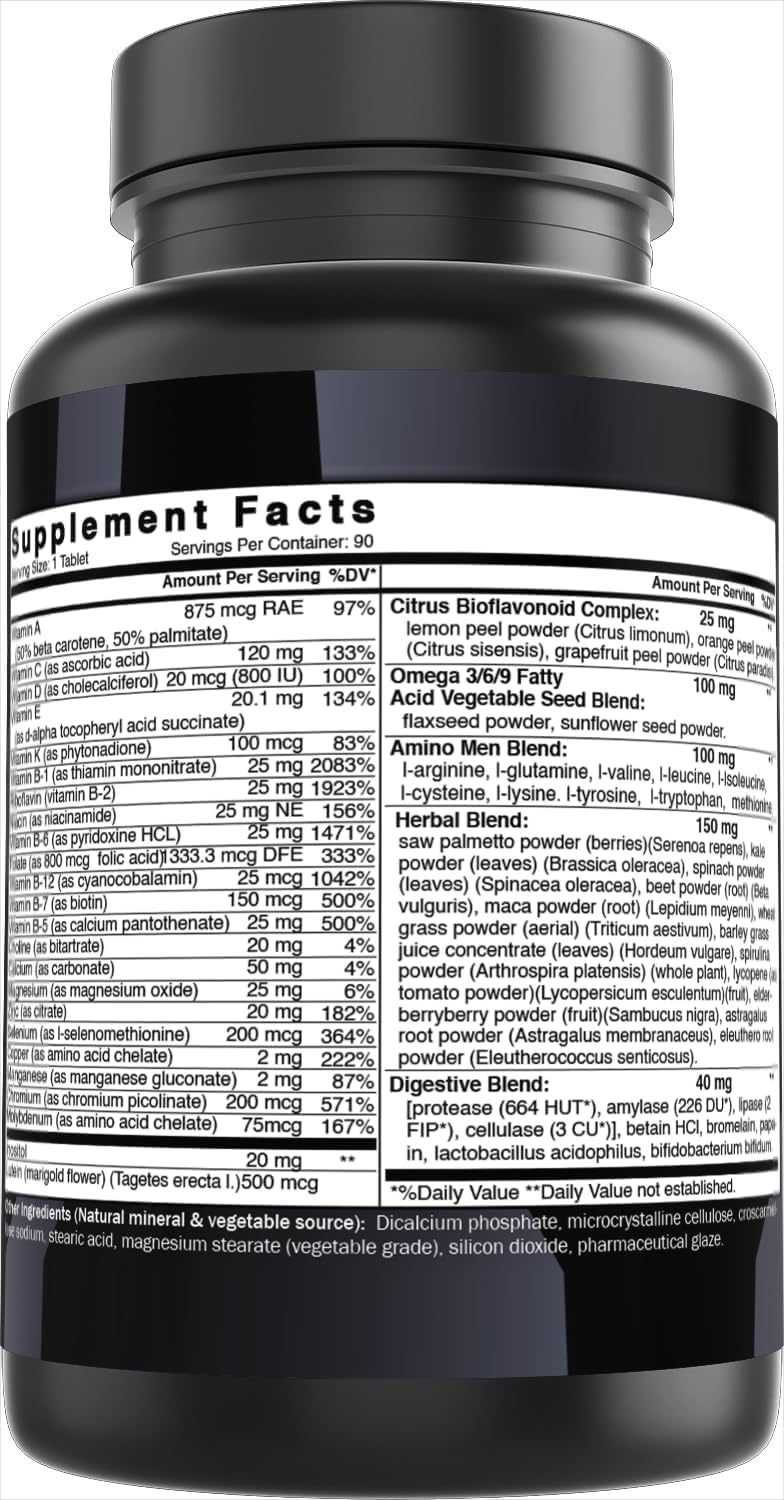 Best Naturals Day-to-Day Men's Multivitamin Food Based Supplement with Vitamin A, L-Arginine, L-Glutamine, L-Lysine- 90 Tablets - dailyvitalstore