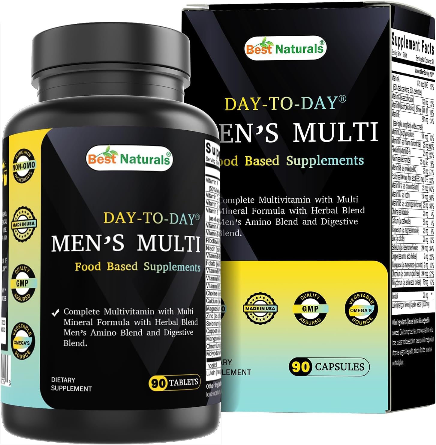 Best Naturals Day-to-Day Men's Multivitamin Food Based Supplement with Vitamin A, L-Arginine, L-Glutamine, L-Lysine- 90 Tablets - dailyvitalstore