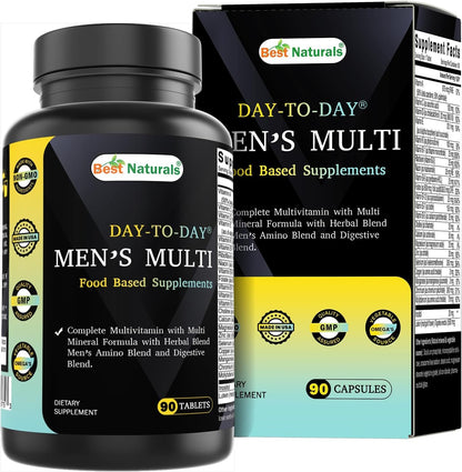Best Naturals Day-to-Day Men's Multivitamin Food Based Supplement with Vitamin A, L-Arginine, L-Glutamine, L-Lysine- 90 Tablets - dailyvitalstore