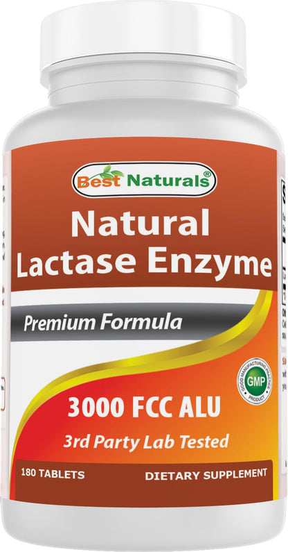 Best Naturals Fast Acting Lactase Enzyme Tablet, 3000 Fcc Alu, 180 Count - dailyvitalstore