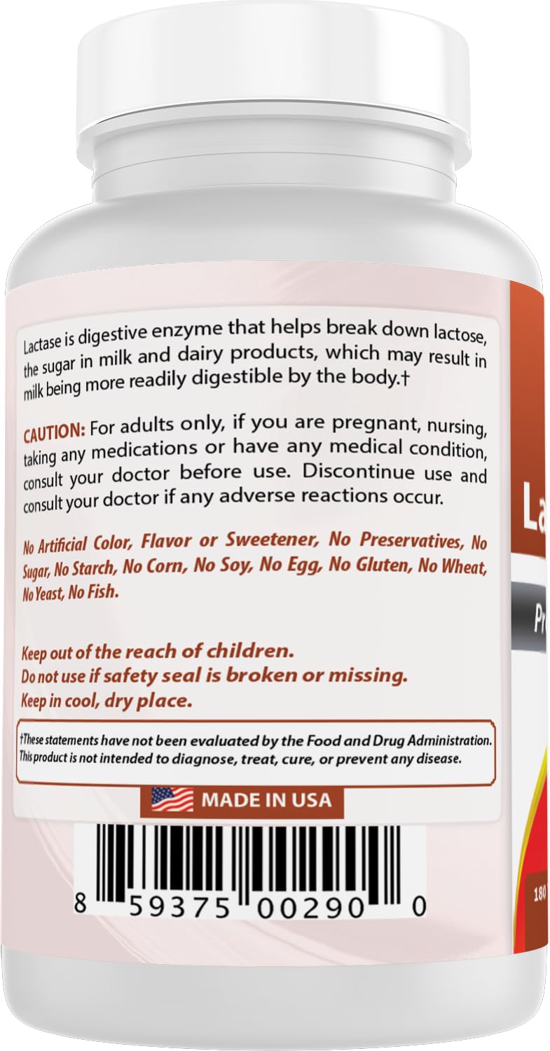 Best Naturals Fast Acting Lactase Enzyme Tablet, 3000 Fcc Alu, 180 Count - dailyvitalstore