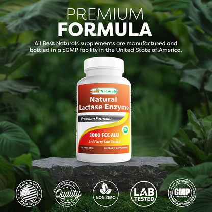 Best Naturals Fast Acting Lactase Enzyme Tablet, 3000 Fcc Alu, 180 Count - dailyvitalstore