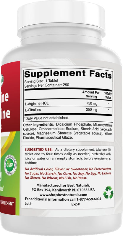 Best Naturals L-Arginine L-Citruline Complex Tablets, 250 Count - dailyvitalstore